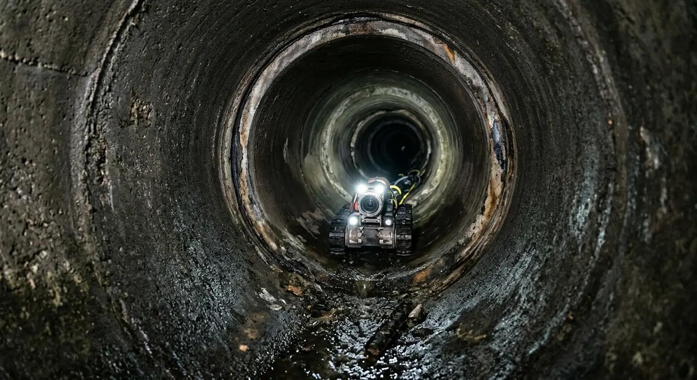 Robotic sewer camera inspecting pipe interior for Sewer Line Cleaning in Pleasant View