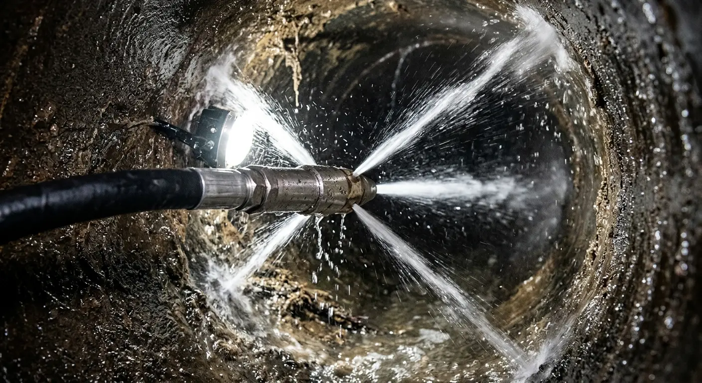 High-pressure hydro jetting nozzle cleaning sewer pipe for Storm Drain Cleaning in Pleasant View